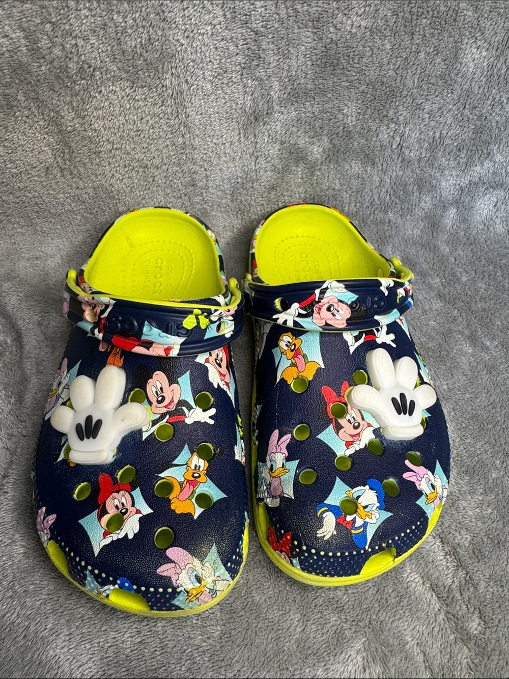 CROCS Navy Mickey & Friends Clogs with Neon Yellow